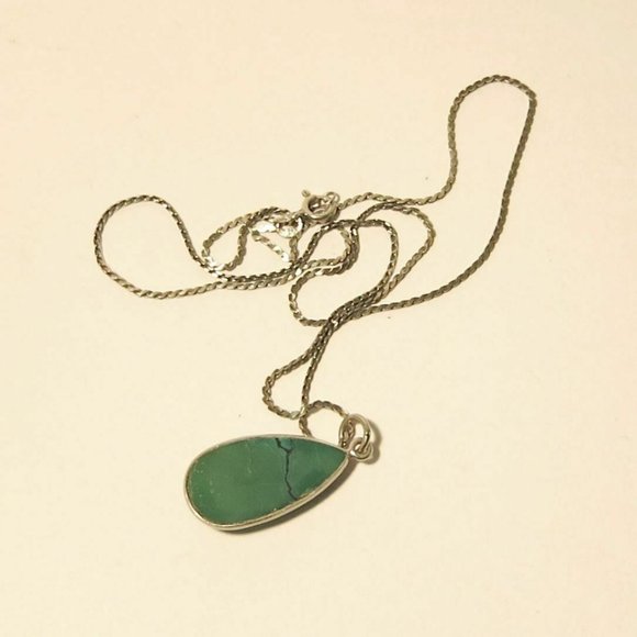 925 Silver Necklace & Pendant with a Green stone - MEX - Picture 3 of 7
